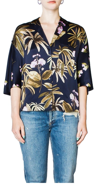 Shop Vince Tropical Garden Silk Pj Shirt