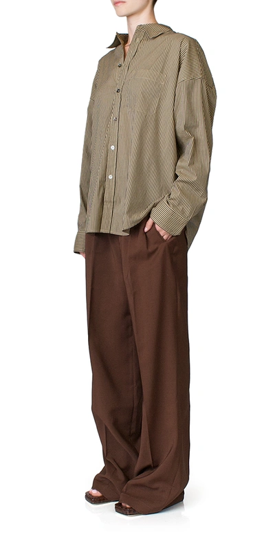 6397 Uniform Button Down Top In Tan/grey Stripe