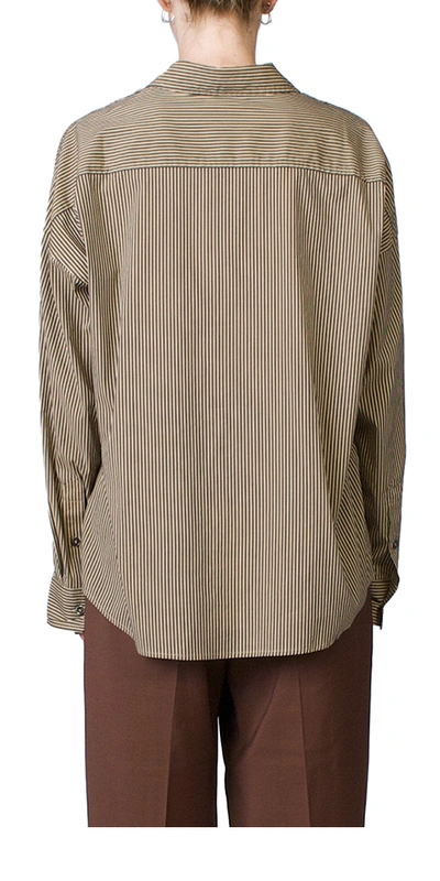 6397 Uniform Button Down Top In Tan/grey Stripe