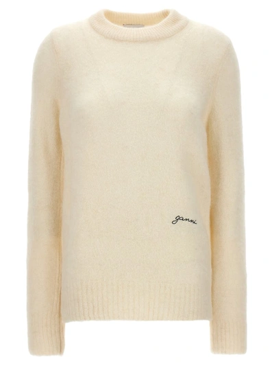 Shop Ganni Logo Embroidery Sweater In White
