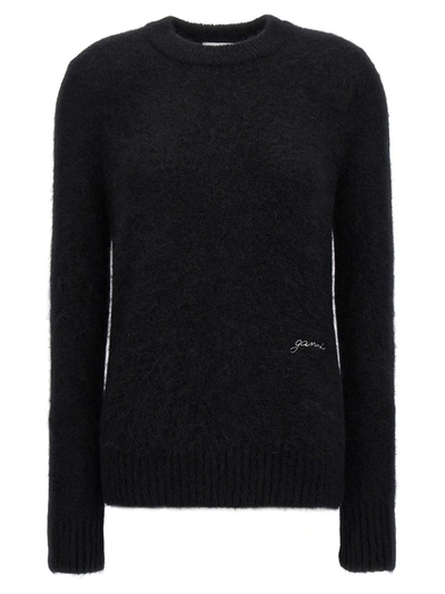 Shop Ganni Logo Embroidery Sweater In Black