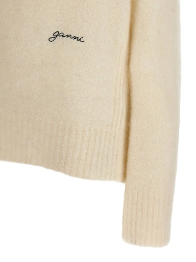 Shop Ganni Logo Embroidery Sweater In White