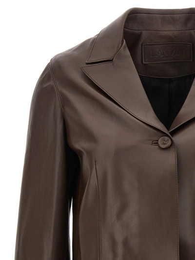 Shop Lanvin Single-breasted Leather Blazer In Brown