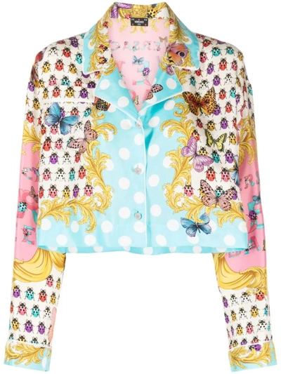 Shop Versace Cropped Butterflies Shirt With Print In Blue
