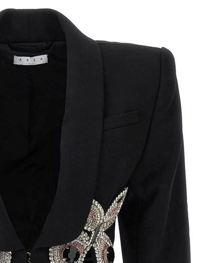 Shop Area Blazer 'embroidered Butterfly Cropped' In Black