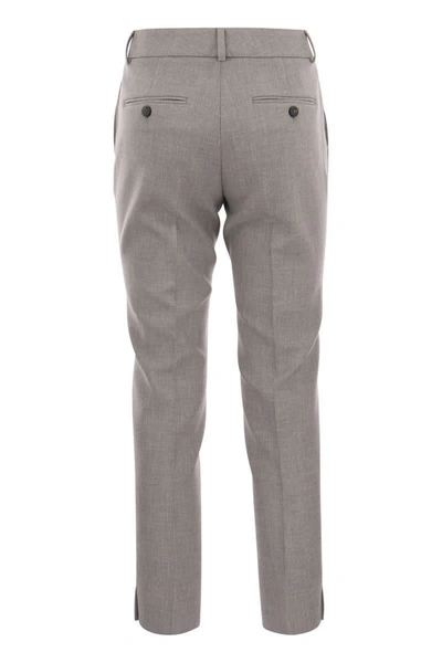 Shop Peserico Stretch Cotton Gabardine Cigarette Trousers In Grey