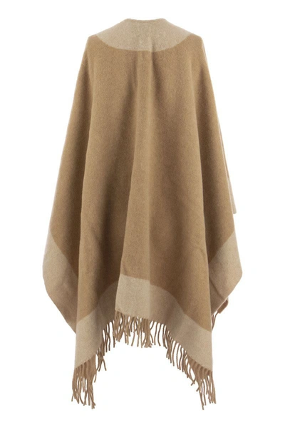 Shop Woolrich Wool-blend Cape With Contrasting Details In Beige