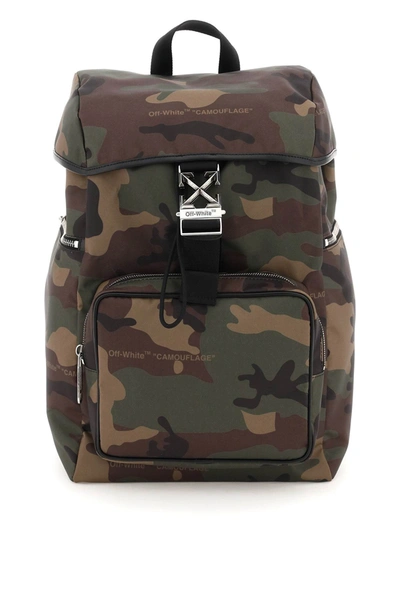 Shop Off-white Nylon Backpack With Arrow Buckle In Multicolor (green)