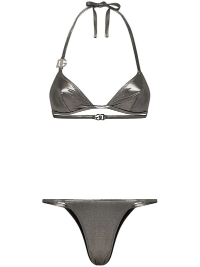 Shop Dolce & Gabbana Triangle Bikini Set In Silver