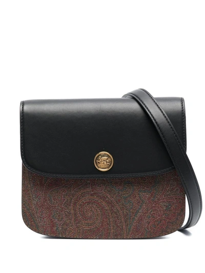 Etro Canvas And Leather Adjustable Crossbody Bag In Black