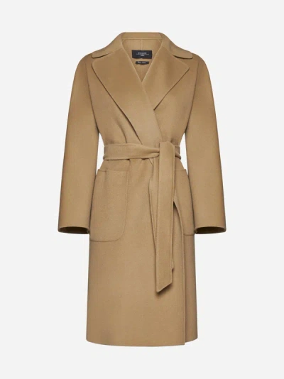 Shop Weekend Max Mara Rovo Belted Wool Coat In Camel