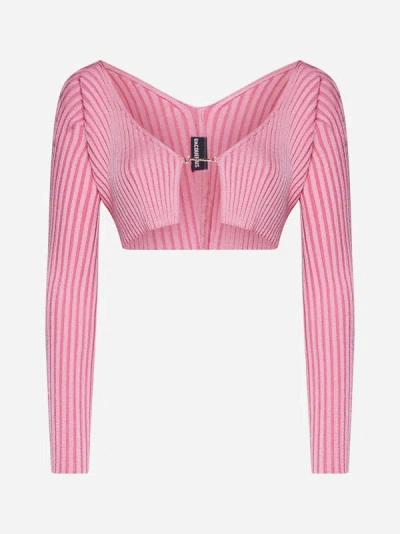 Shop Jacquemus Pralu Viscose-blend Cropped Cardigan In Pink