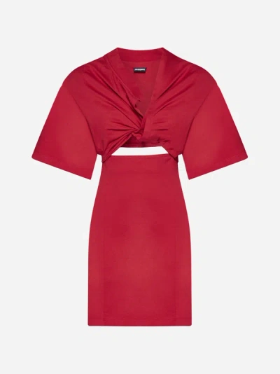 Shop Jacquemus T-shirt Bahia Cotton Mini Dress In Rosso