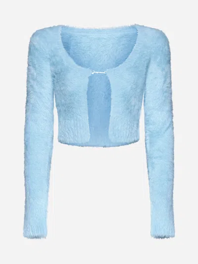 Shop Jacquemus Neve Nylon Knit Cardigan In Light Blue