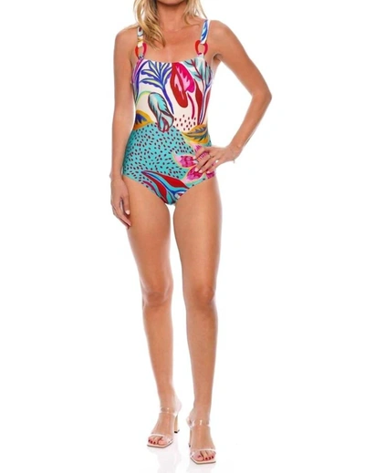 Shop Patbo Floral Abstract Print Square Neck One Piece In Multicolor
