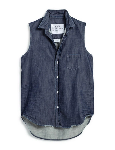Shop Frank & Eileen Fiona Sleeveless Button-up Shirt In Distressed Raw Rinse In Multi