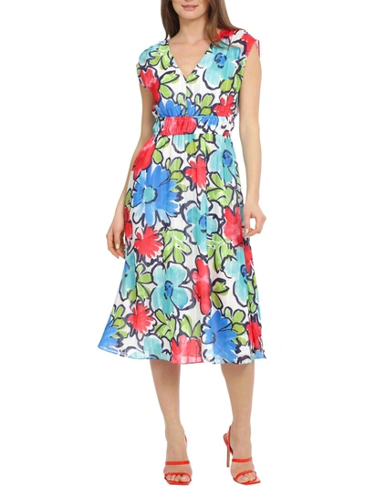 Shop Maggy London Womens Floral V-neck Midi Dress In Multi
