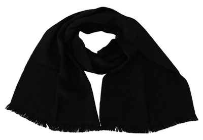 Gf Ferre' Black Wool Knitted Neck Wrap Shawl Fringes Scarf In Black