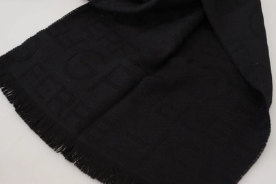 Gf Ferre' Black Wool Knitted Neck Wrap Shawl Fringes Scarf In Black