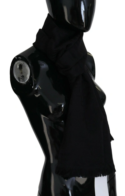 Gf Ferre' Black Wool Knitted Neck Wrap Shawl Fringes Scarf In Black