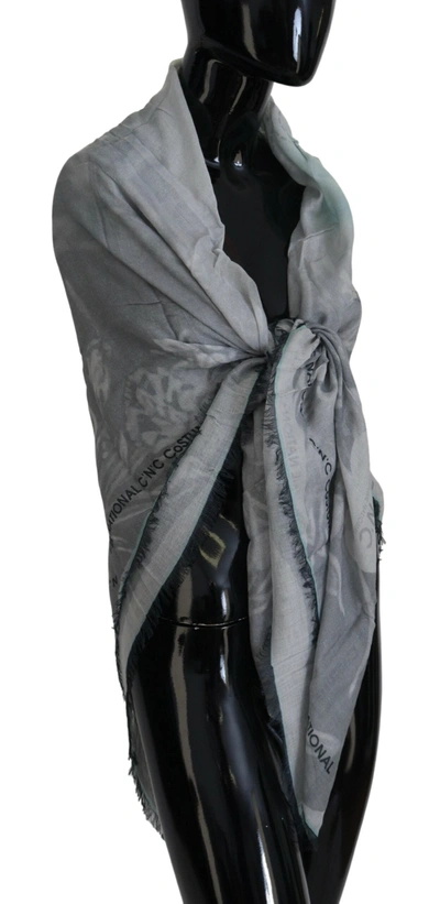 Shop Costume National Print Shawl Foulard Fringes Women's Scarf In Grey