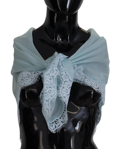Shop Dolce & Gabbana Lace Silk Shawl Square Wrap Women's Scarf In Blue
