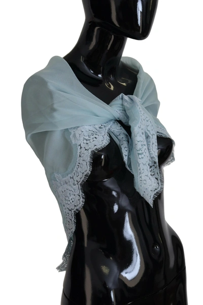 Shop Dolce & Gabbana Lace Silk Shawl Square Wrap Women's Scarf In Blue
