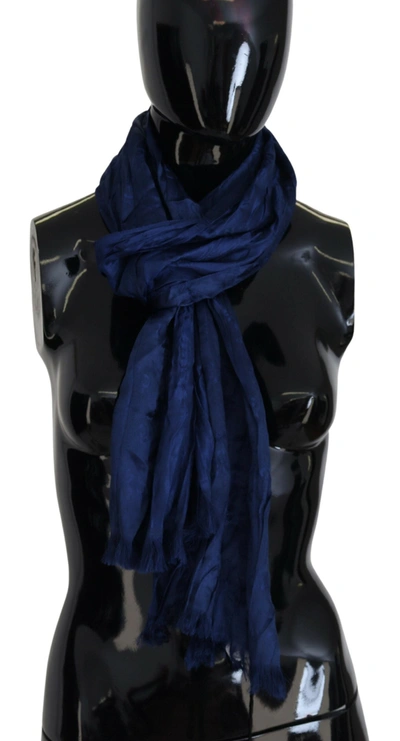 Shop Costume National Silk Shawl Foulard Fringes Women's Scarf In Blue