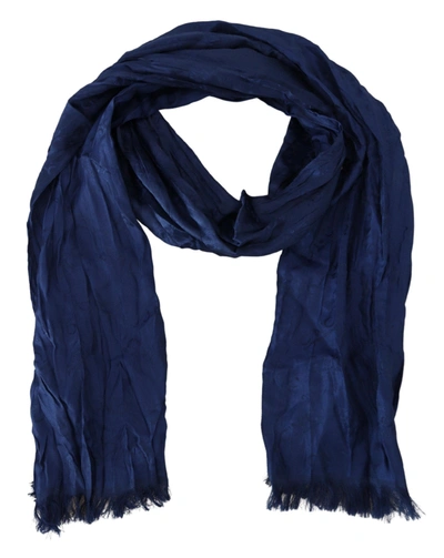Costume National Blue Silk Shawl Foulard Fringes Scarf In Blue