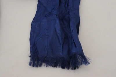Costume National Blue Silk Shawl Foulard Fringes Scarf In Blue