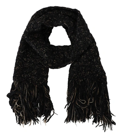 Shop Dolce & Gabbana Wool Knitted Wrap Foulard Fringe Women's Scarf In Black