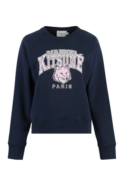 Shop Maison Kitsuné Cotton Crew-neck Sweatshirt In Blue