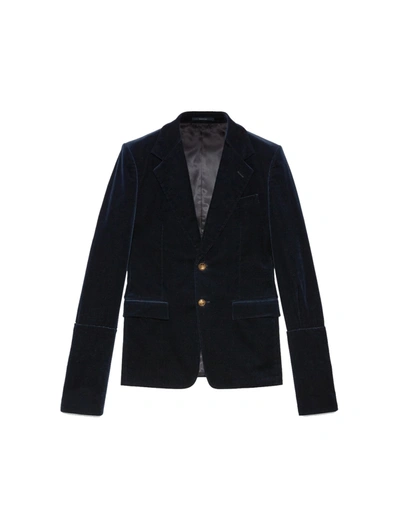 Shop Gucci Elegant Jacket In Stretch Cotton Velvet In Blue