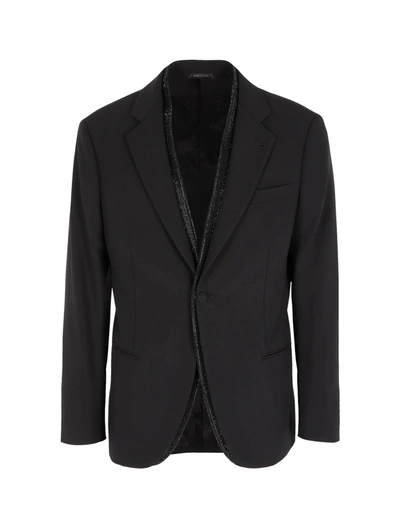 Shop Giorgio Armani Giorgio`s Wool Crepe Single-breasted Jacket With Rhinestone Detail In Black