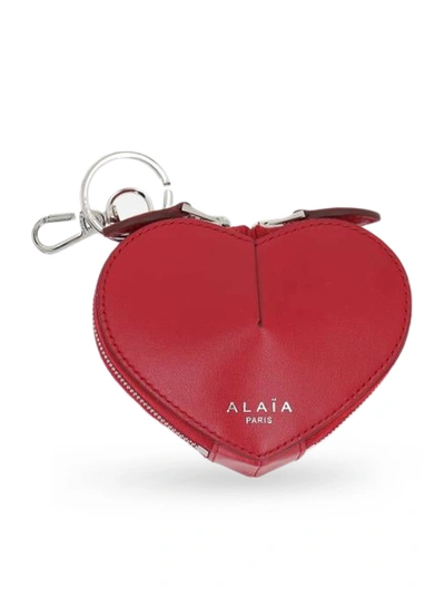 Shop Alaïa Le Cœur Mini Smooth Leather Coin Purse In Red