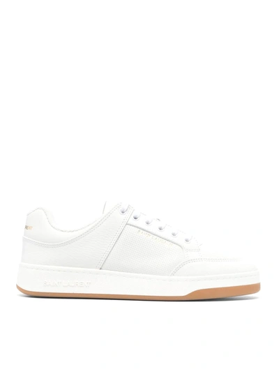 Shop Saint Laurent Sl/61 Perforated Leather Sneakers In White