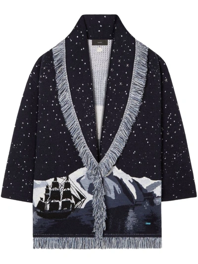 Shop Alanui In The Middle Of Nowhere Jacquard Cardigan In Midnight
