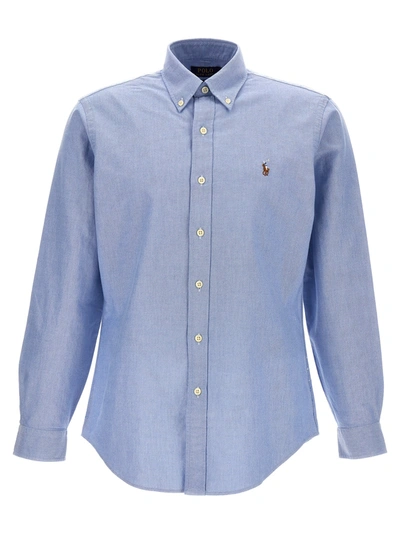 Shop Polo Ralph Lauren Logo Embroidery Shirt Shirt, Blouse Light Blue