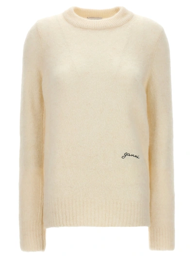 Shop Ganni Logo Embroidery Sweater Sweater, Cardigans White