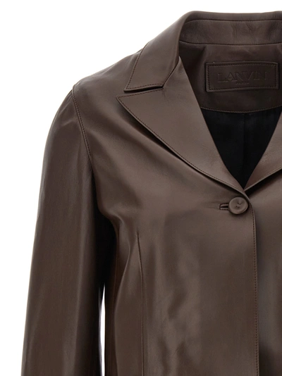 Shop Lanvin Single-breasted Leather Blazer Jackets Brown