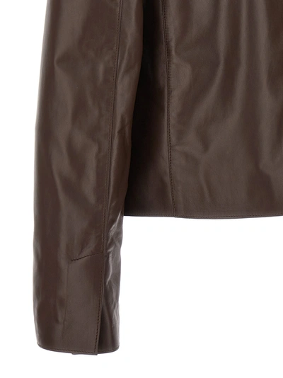 Shop Lanvin Single-breasted Leather Blazer Jackets Brown