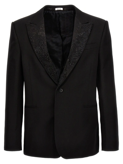 Shop Alexander Mcqueen Embroidered Lapel Blazer Jacket Jackets Black