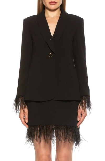Shop Alexia Admor Vida Ostrich Feather Cuff Blazer In Black