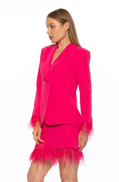 Shop Alexia Admor Vida Ostrich Feather Cuff Blazer In Hot Pink