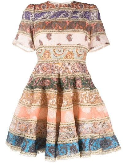 Shop Zimmermann 'devi' Spliced Mini Dress In Multicolour