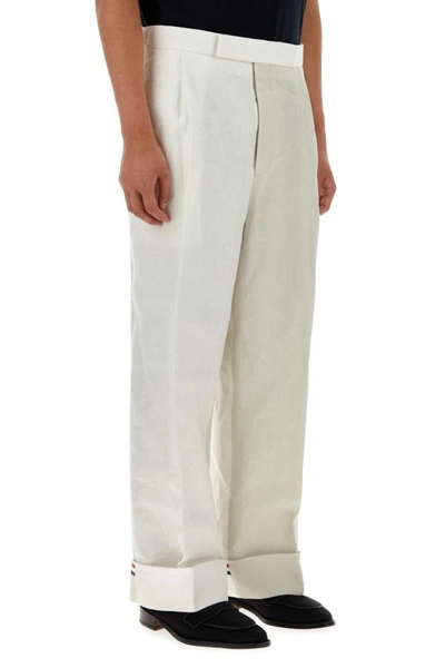 Shop Thom Browne Man Two-tone Linen Pant In Multicolor