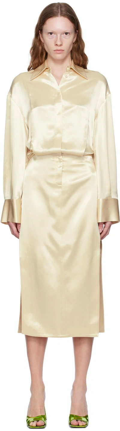 Shop Attico Beige Charla Midi Dress In 507 Ivory