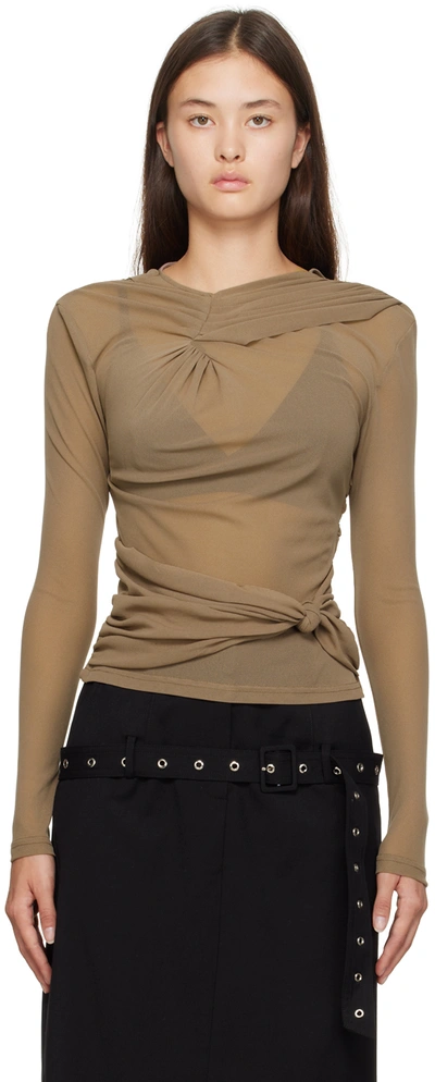 Shop Rokh Brown Knotted Long Sleeve T-shirt In 32coffee
