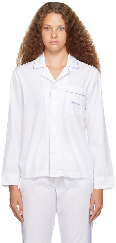Shop Sporty And Rich White Serif Pyjama Shirt In White/lilac