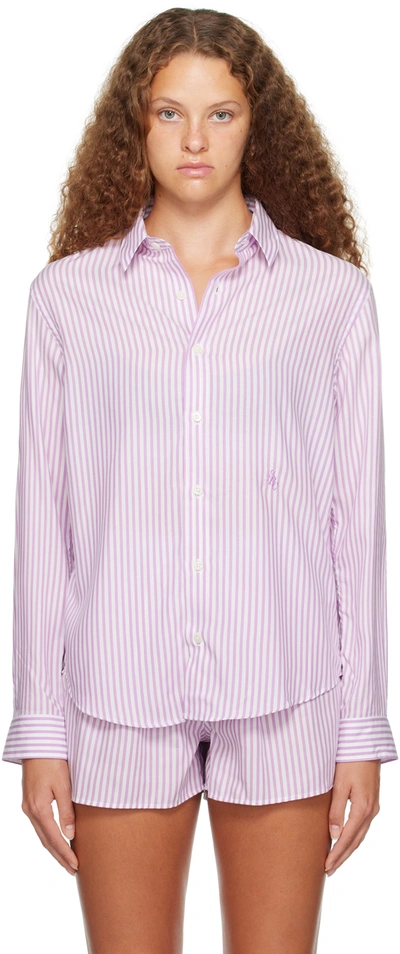Shop Sporty And Rich Purple Src Oversized Pyjama Shirt In Purple Striped